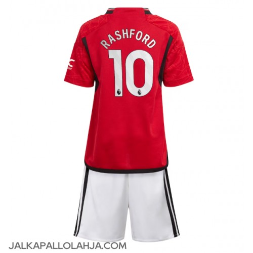 Manchester United Marcus Rashford #10 Kopio Lastenvaatteet Koti Pelipaita Lasten 2023-24 Lyhyet Hihat (+ shortsit)